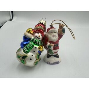 Lot of 2 Vintage CVS Peoples 1990s Santa Claus & Snowman Christmas Ornament